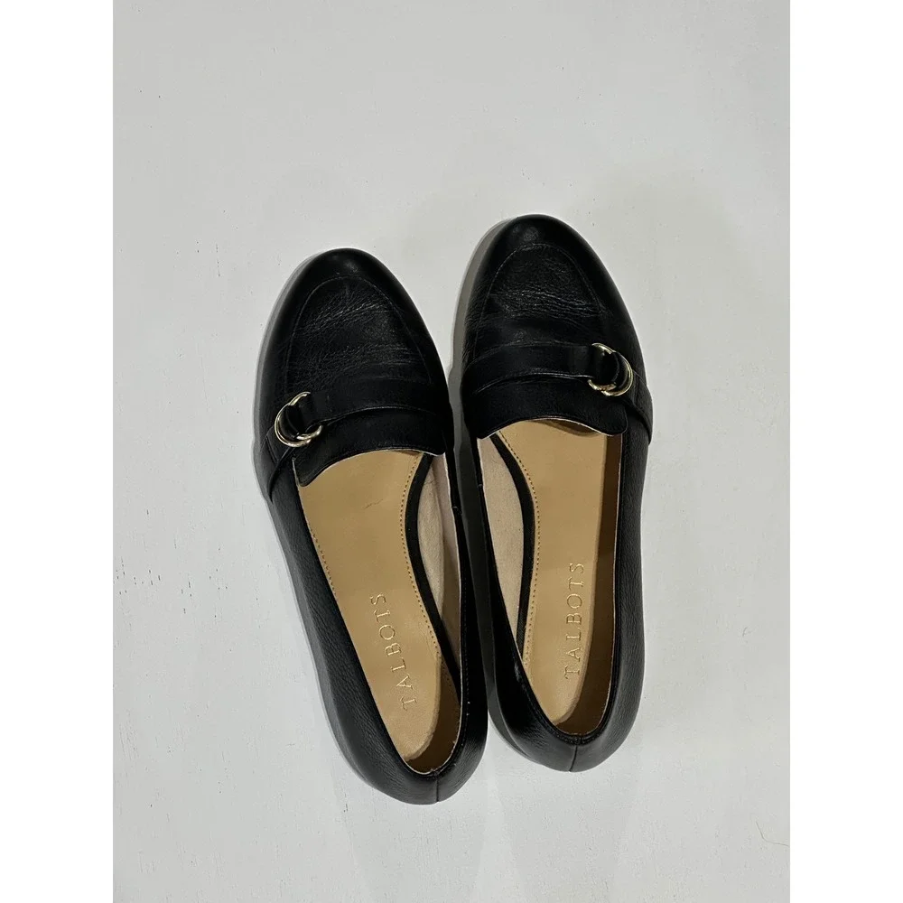 Talbots Black Leather Buckle Loafer Shoes Size 6.5N Career Office Capsule Fall
